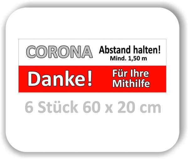 Corona Aufkleber Fußboden "Bitte Abstand halten" – 6 Stück 60x20 cm