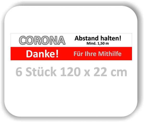 Corona Aufkleber Fußboden "Bitte Abstand halten" - 6 Stück 120x22 cm